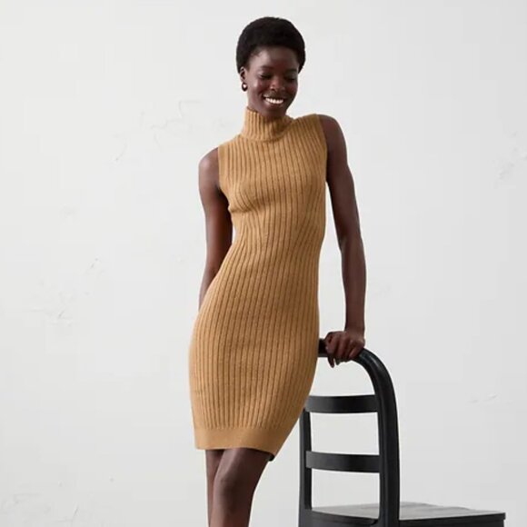 Banana Republic Ribbed Mini Sweater Dress, Dark Carmel, Medium - Picture 1 of 4